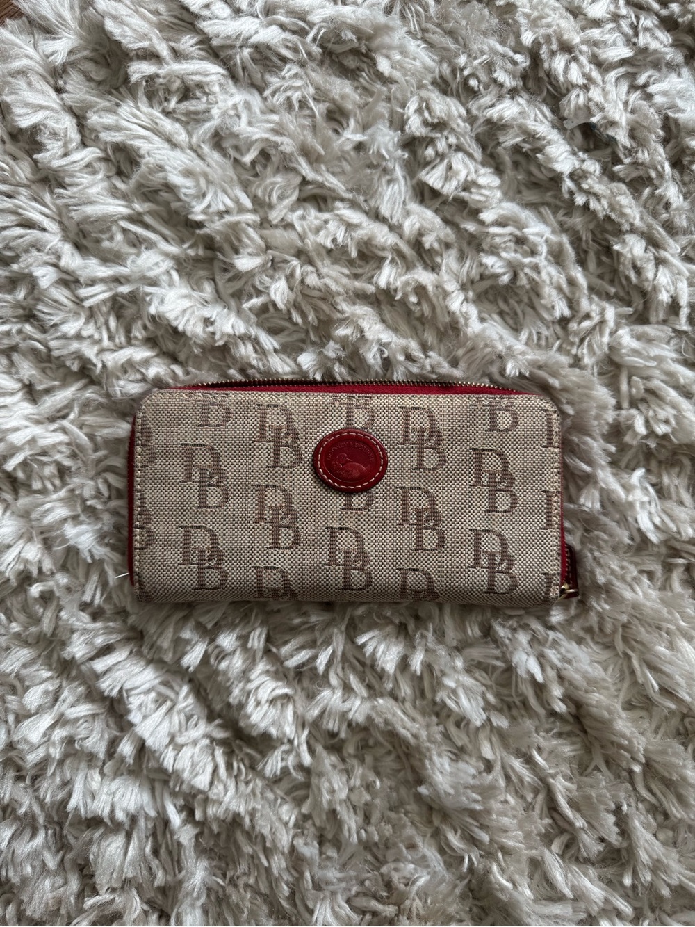 Dooney & Bourke Beige Canvas Wallet with Red Trim